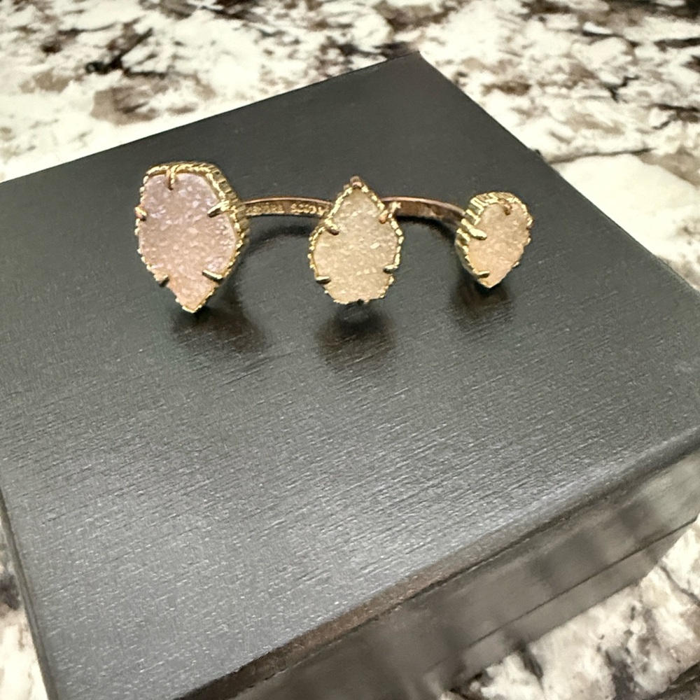 Kendra Scott Naomi Gold Double Ring with White Iridescent Drusy Stone